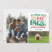 Joy Love Paws Dog Season Greetings Red 2-Foto Feestdagenkaart (Voorkant)