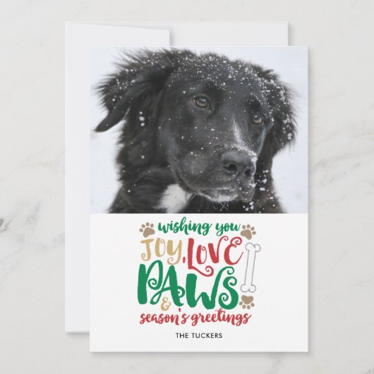 Joy Love Paws Dog Season's Greetings Red Photo Feestdagenkaart (Voorkant)