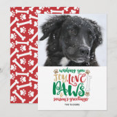 Joy Love Paws Dog Season's Greetings Red Photo Feestdagenkaart (Voorkant / Achterkant)