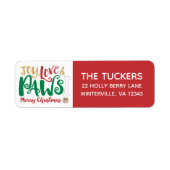 Joy Love Paws Hond Kerstmis Etiket (Voorkant)