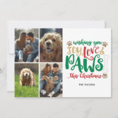 Joy Love Paws Kerstmis Green 4-foto Feestdagenkaart (Voorkant)