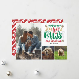 Joy Love Paws Kerstmis Red Green 3-foto Feestdagenkaart