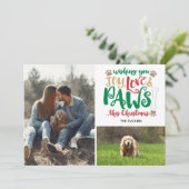 Joy Love Paws Kerstroen Green 2-Photo Dog Feestdagenkaart (Staand voorkant)