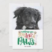 Joy Love Paws Peace Dog Foto Red Green Feestdagenkaart (Voorkant)