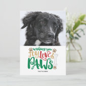Joy Love Paws Peace Dog Foto Red Green Feestdagenkaart (Staand voorkant)
