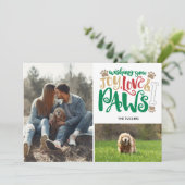 Joy Love Paws Peace Dog Red Green 2-foto Feestdagenkaart (Staand voorkant)