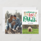 Joy Love Paws Peace Dog Red Green 2-foto Feestdagenkaart (Voorkant)