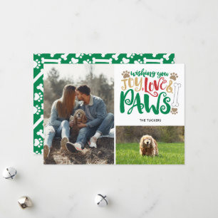 Joy Love Paws Peace Dog Red Green 2-foto Feestdagenkaart