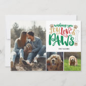 Joy Love Paws Peace Dog Red Green 3-foto Feestdagenkaart (Voorkant)