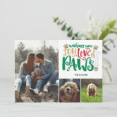 Joy Love Paws Peace Dog Red Green 3-foto Feestdagenkaart (Staand voorkant)
