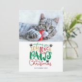 Joy Love Paws Pet Cat kerstfoto Feestdagenkaart (Staand voorkant)