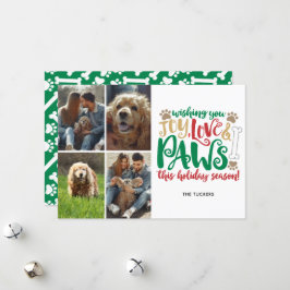 Joy Love Paws Prettige feestdagen Dog Green 4-foto Feestdagenkaart