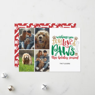 Joy Love Paws Prettige feestdagen Dog Red 4-foto Feestdagenkaart