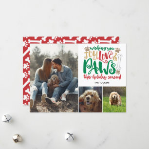 Joy Love Paws Prettige feestdagen Dog Red Green 3- Feestdagenkaart