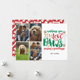Joy Love Paws Season's Greeting Dog Red 4-Foto Feestdagenkaart