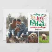 Joy Love Paws Season's Greetings Red Dog 3-Foto Feestdagenkaart (Voorkant)