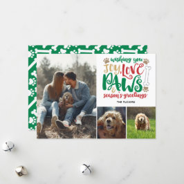 Joy Love Paws Seizoensgroeten Groene Hond 3-foto Feestdagenkaart