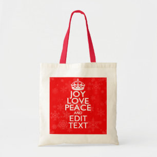 Joy Love Peace and Jouw tekst Red Accent Snowflake Tote Bag