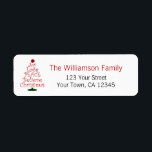 Joy Love Peace Believe Christmas Holiday Label<br><div class="desc">Schattigee, grillige vakantie retour adres label bevat de woorden, "Joy Love Peace Believe Christmas" in een handgeschreven rode grillige typografie die creëer de vorm van een kerstboom op een witte achtergrond. Rechts kunt u dit label aanpassen met uw eigen individuele gegevens. Klik op "Deze sjabloon personaliseren" en voeg uw eigen...</div>