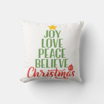 Joy Love Peace Believe Christmas Sierkussen