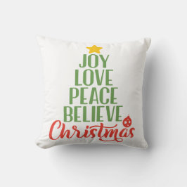 Joy Love Peace Believe Christmas Sierkussen