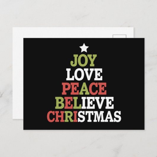 Joy Love Peace Believe Christmas Tree Family Feestdagenkaart (Voorkant / Achterkant)