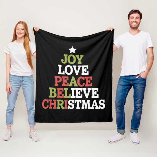 Joy Love Peace Believe Christmas Tree Family Fleece Deken (In situ)