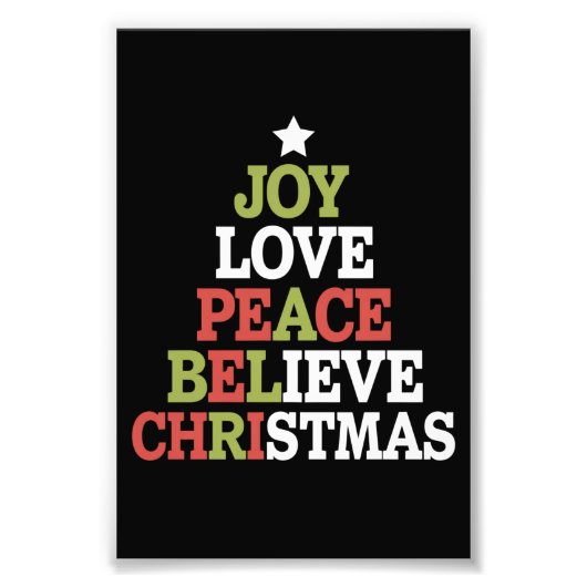 Joy Love Peace Believe Christmas Tree Family Foto Afdruk (Voorkant)