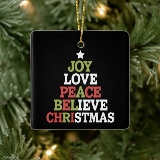 Joy Love Peace Believe Christmas Tree Family Keramisch Ornament (Boom)