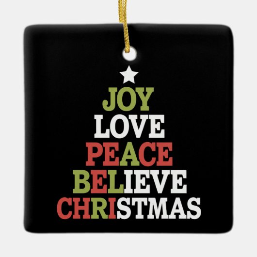 Joy Love Peace Believe Christmas Tree Family Keramisch Ornament (Voorkant)