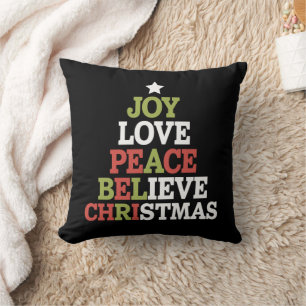 Joy Love Peace Believe Christmas Tree Family Kussen