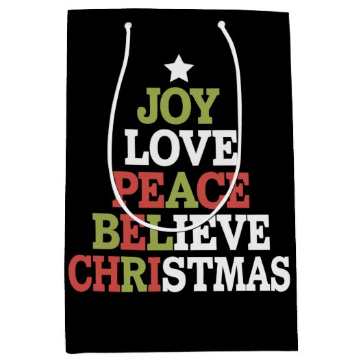 Joy Love Peace Believe Christmas Tree Family Medium Cadeauzakje (Voorkant)