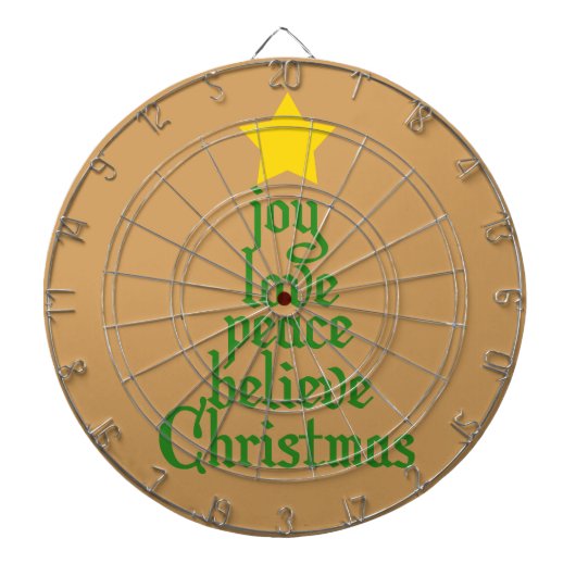 Joy, Love, Peace, Believe, Kerstmis Dartbord (Voorkant)