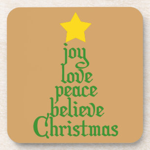Joy, Love, Peace, Believe, Kerstmis Drankjes Onderzetter