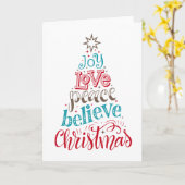 Joy Love Peace Believe Kerstmis Kaart (Gele Bloem)