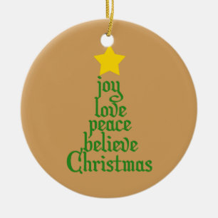 Joy, Love, Peace, Believe, Kerstmis Keramisch Ornament