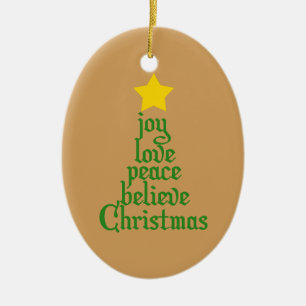 Joy, Love, Peace, Believe, Kerstmis Keramisch Ornament