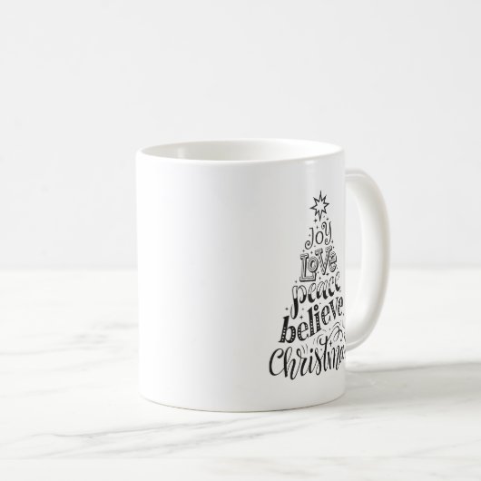 Joy Love Peace Believe Kerstmis Mok (Voorkant rechts)
