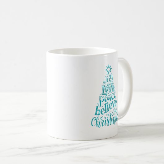 Joy Love Peace Believe Kerstmis Mok (Voorkant rechts)