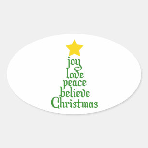 Joy, Love, Peace, Believe, Kerstmis Ovale Sticker