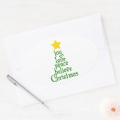Joy, Love, Peace, Believe, Kerstmis Ovale Sticker (Envelop)