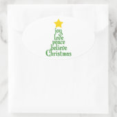 Joy, Love, Peace, Believe, Kerstmis Ovale Sticker (Tas)
