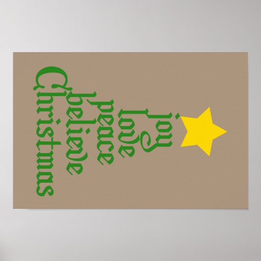 Joy, Love, Peace, Believe, Kerstmis Poster (Voorkant)