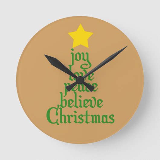 Joy, Love, Peace, Believe, Kerstmis Ronde Klok (Voorkant)