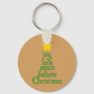 Joy, Love, Peace, Believe, Kerstmis Sleutelhanger