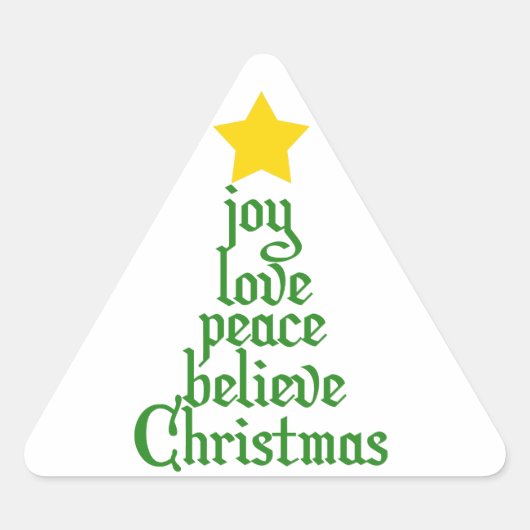 Joy, Love, Peace, Believe, Kerstmis Sticker (Voorkant)