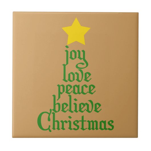 Joy, Love, Peace, Believe, Kerstmis Tegeltje (Voorkant)