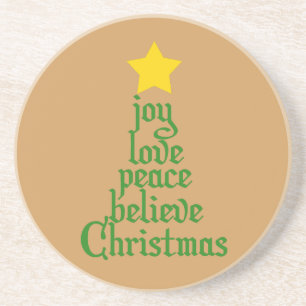 Joy, Love, Peace, Believe, Kerstmis Zandsteen Onderzetter