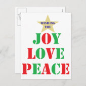 Joy, Love, Peace Feestdagenkaart (Voorkant / Achterkant)