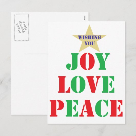 Joy, Love, Peace Feestdagenkaart (Voorkant / Achterkant)